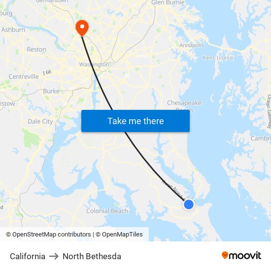 California to North Bethesda map