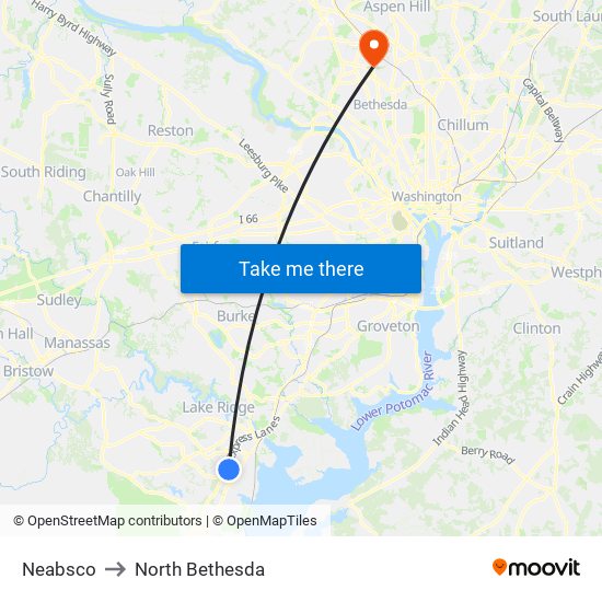 Neabsco to North Bethesda map