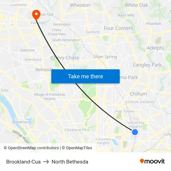 Brookland-Cua to North Bethesda map