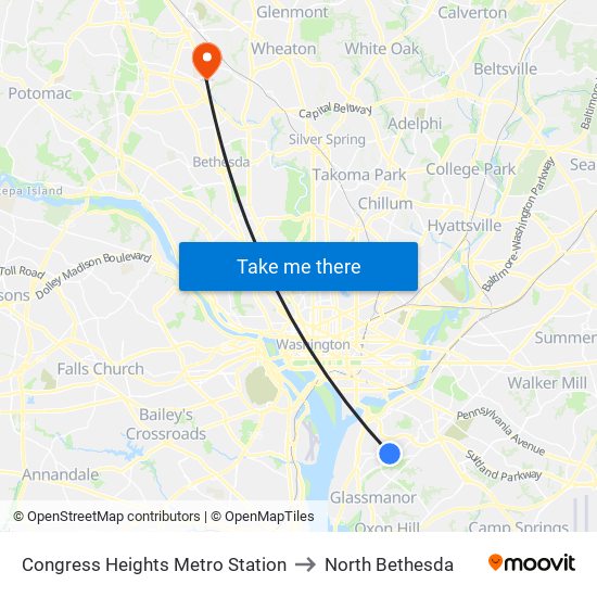 Congress Heights Metro Station to North Bethesda map