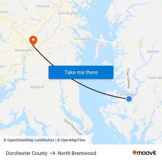 Dorchester County to North Brentwood map