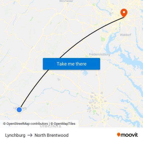 Lynchburg to North Brentwood map