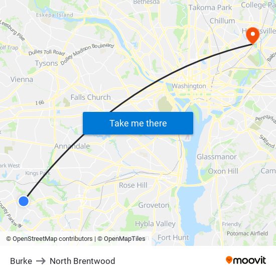 Burke to North Brentwood map