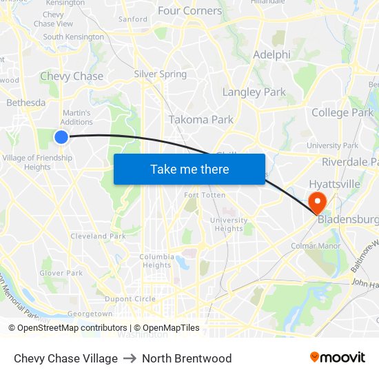 Chevy Chase Village to North Brentwood map