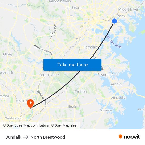 Dundalk to North Brentwood map