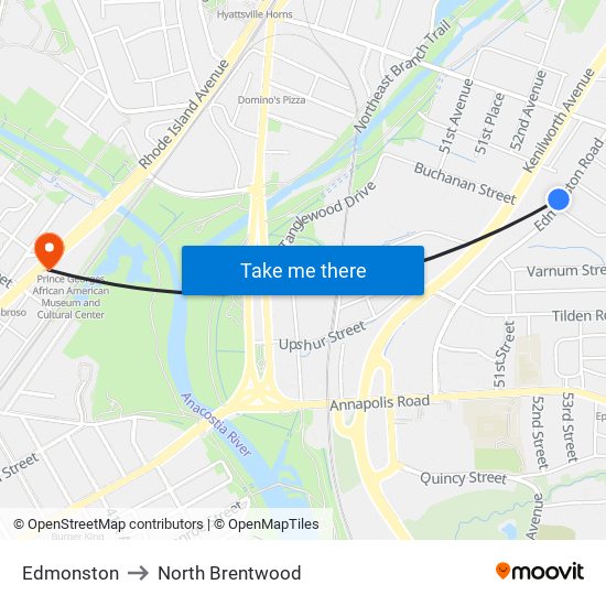 Edmonston to North Brentwood map