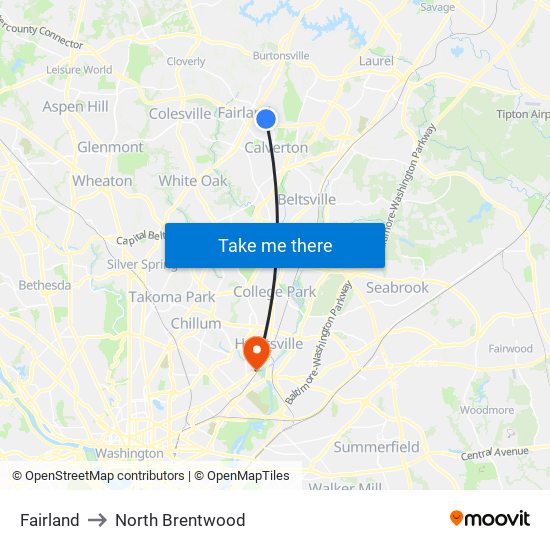 Fairland to North Brentwood map