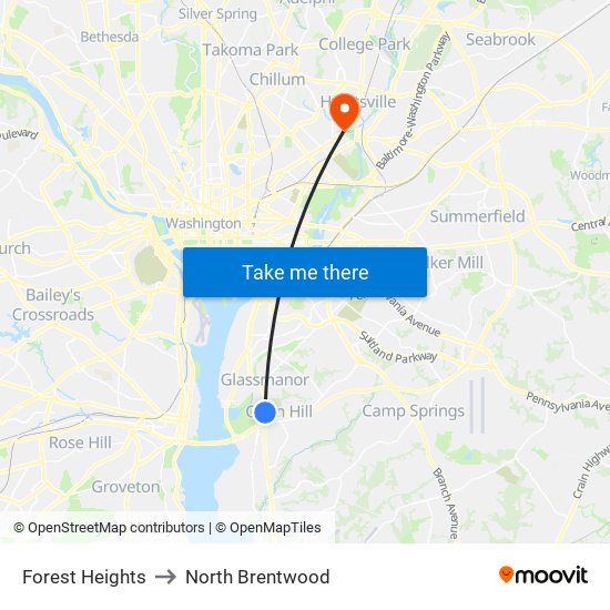 Forest Heights to North Brentwood map