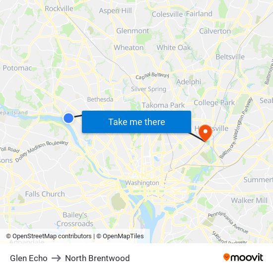 Glen Echo to North Brentwood map