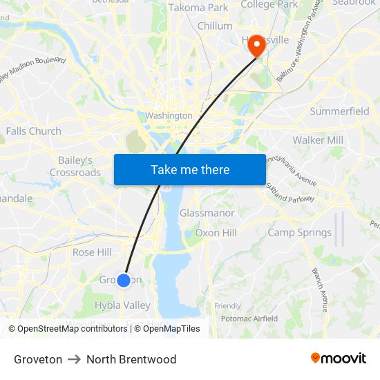 Groveton to North Brentwood map