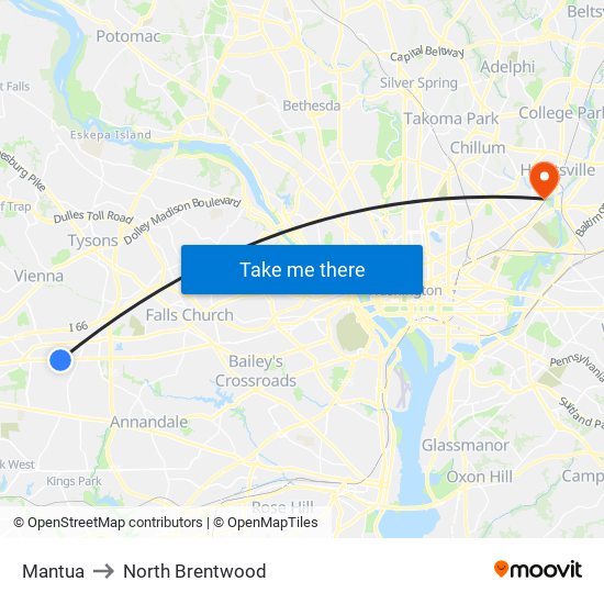 Mantua to North Brentwood map