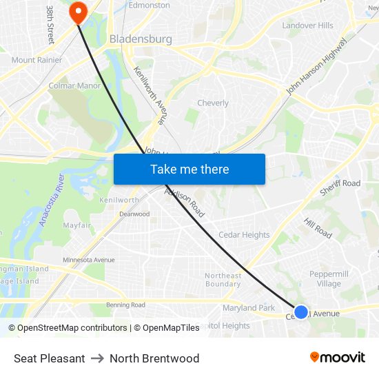 Seat Pleasant to North Brentwood map