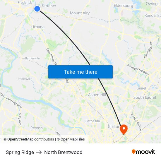 Spring Ridge to North Brentwood map