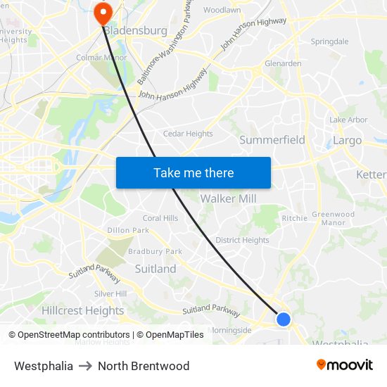 Westphalia to North Brentwood map