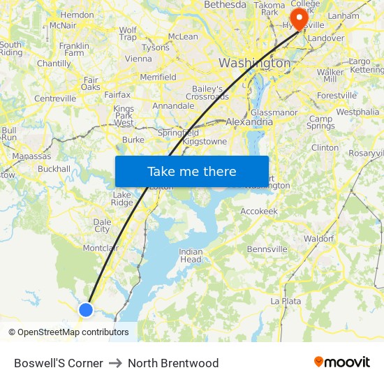 Boswell'S Corner to North Brentwood map