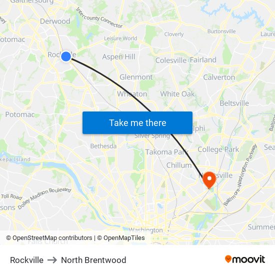 Rockville to North Brentwood map