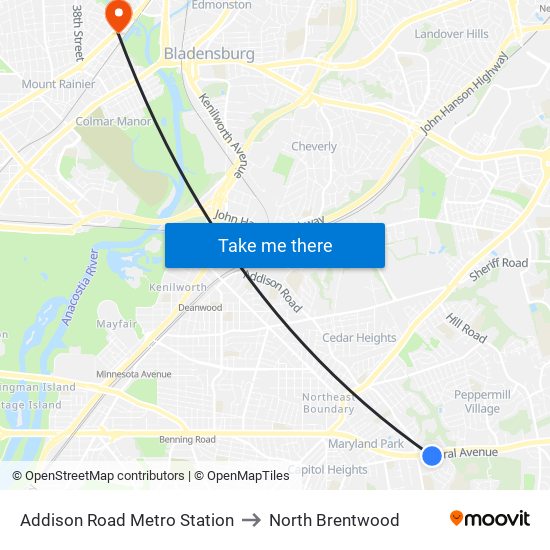 Addison Road Metro Station to North Brentwood map