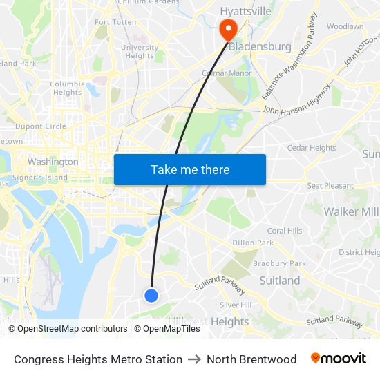 Congress Heights Metro Station to North Brentwood map