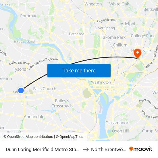 Dunn Loring Merrifield Metro Station to North Brentwood map