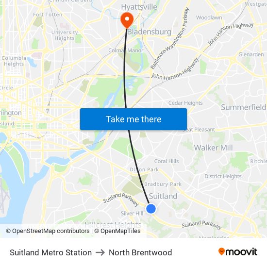 Suitland Metro Station to North Brentwood map