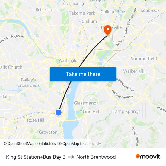 King Street-Old Town+Bay B to North Brentwood map