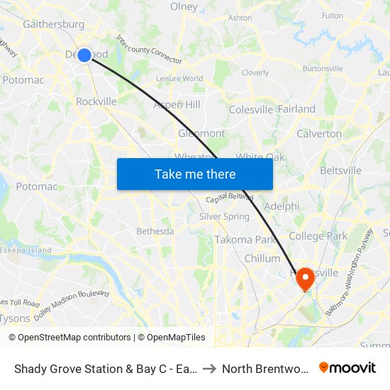 Shady Grove Station & Bay C - East to North Brentwood map