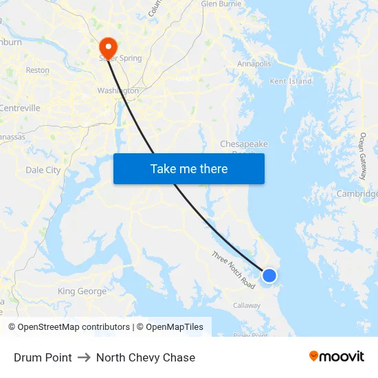 Drum Point to North Chevy Chase map