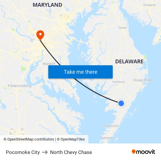 Pocomoke City to North Chevy Chase map