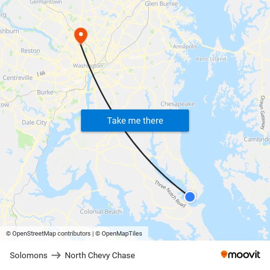 Solomons to North Chevy Chase map