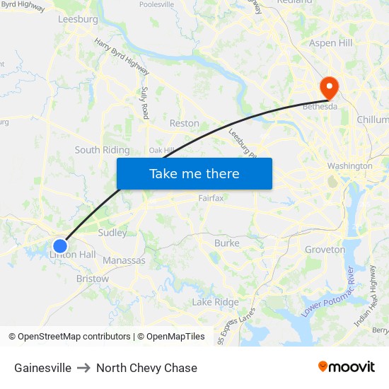 Gainesville to North Chevy Chase map