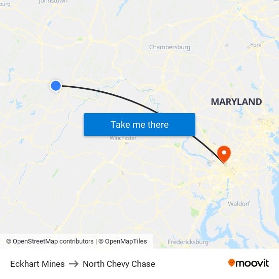 Eckhart Mines to North Chevy Chase map