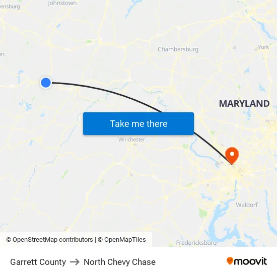 Garrett County to North Chevy Chase map