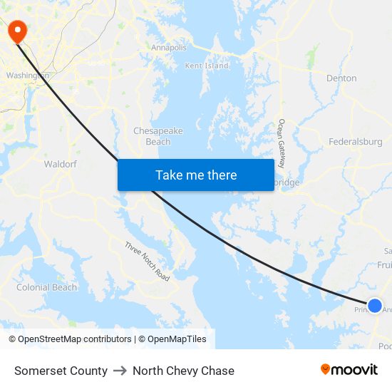 Somerset County to North Chevy Chase map