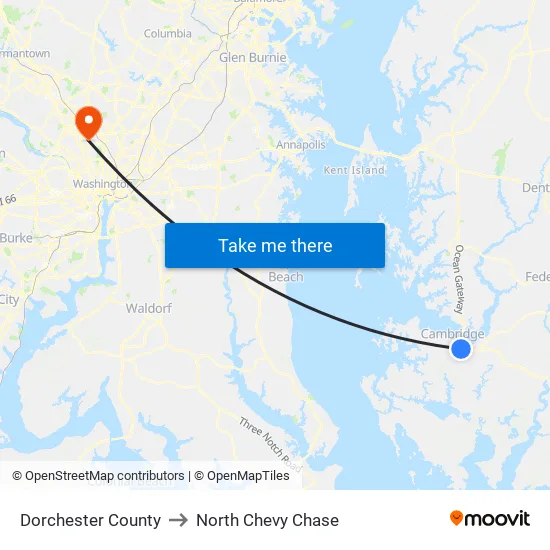 Dorchester County to North Chevy Chase map