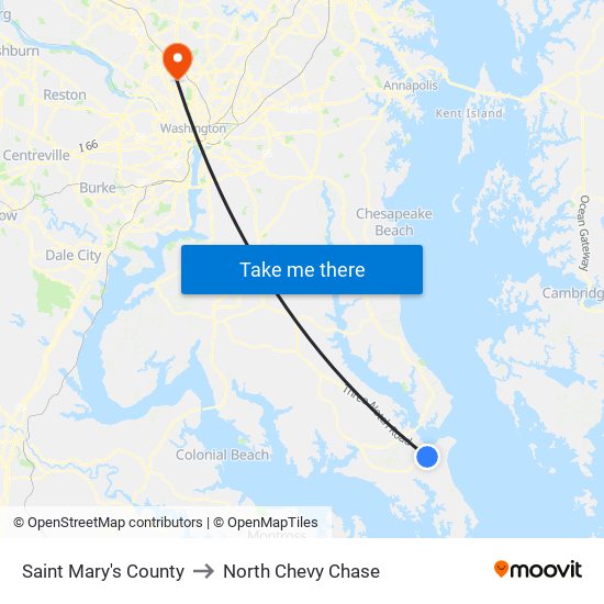 Saint Mary's County to North Chevy Chase map