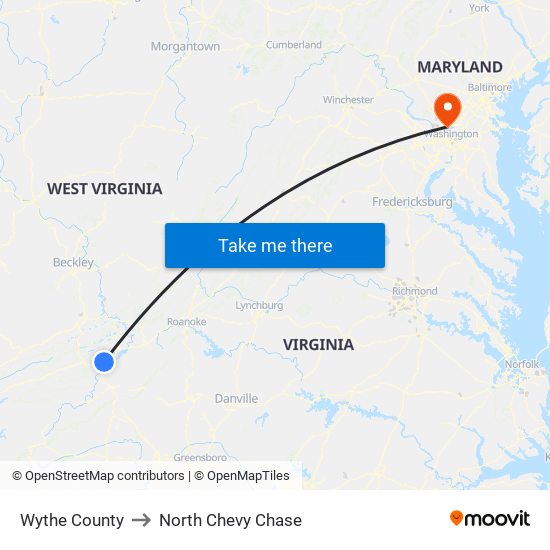 Wythe County to North Chevy Chase map