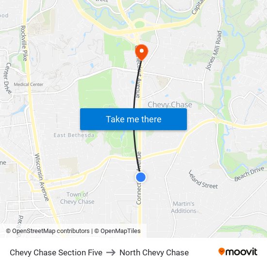 Chevy Chase Section Five to North Chevy Chase map