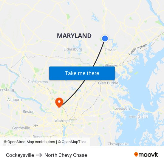 Cockeysville to North Chevy Chase map