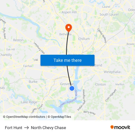 Fort Hunt to North Chevy Chase map