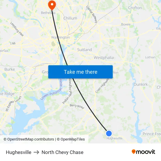Hughesville to North Chevy Chase map