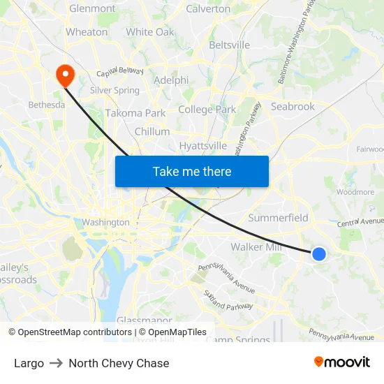Largo to North Chevy Chase map