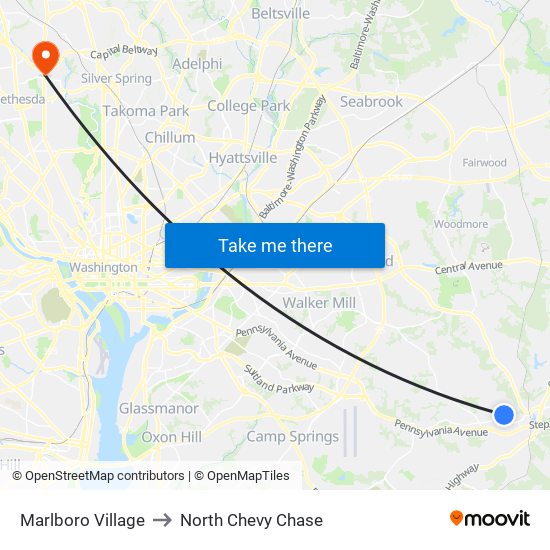 Marlboro Village to North Chevy Chase map