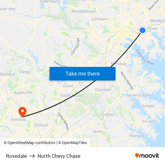 Rosedale to North Chevy Chase map