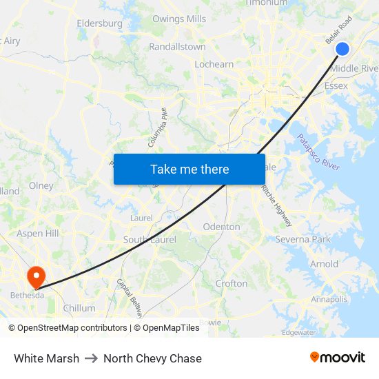 White Marsh to North Chevy Chase map