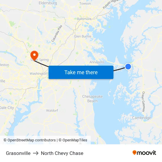 Grasonville to North Chevy Chase map