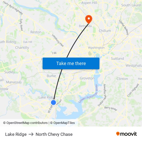 Lake Ridge to North Chevy Chase map