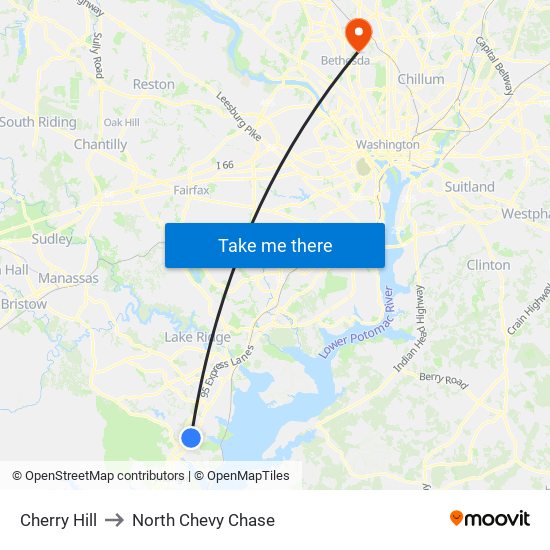 Cherry Hill to North Chevy Chase map