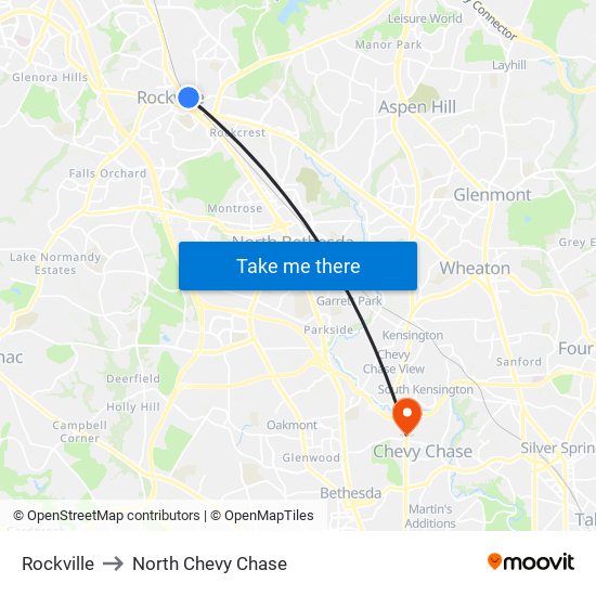 Rockville to North Chevy Chase map