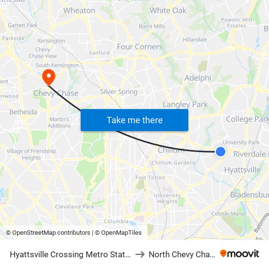 Hyattsville Crossing Metro Station to North Chevy Chase map
