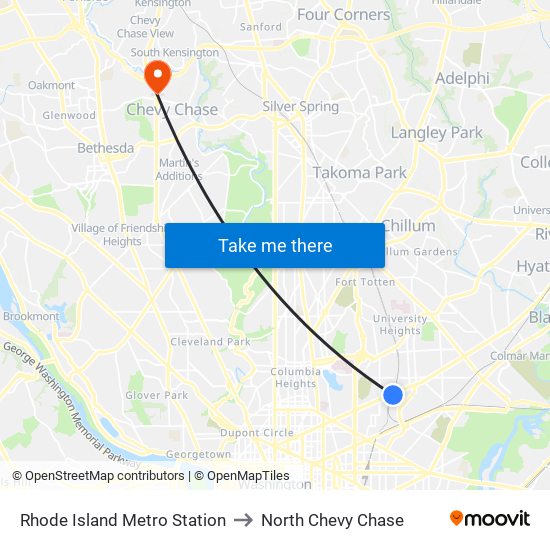 Rhode Island Metro Station to North Chevy Chase map